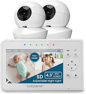 Babysense Upgraded Video Baby Monitor, 4.3" Split Screen with Two Cameras