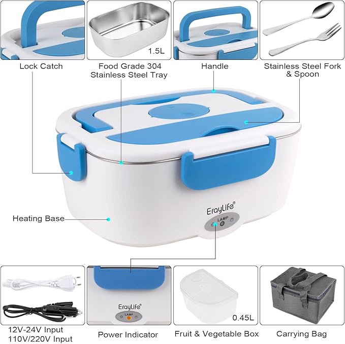VOVOIR Electric Lunch Box 75 W, 3-in-1 Lunch Box Electric
