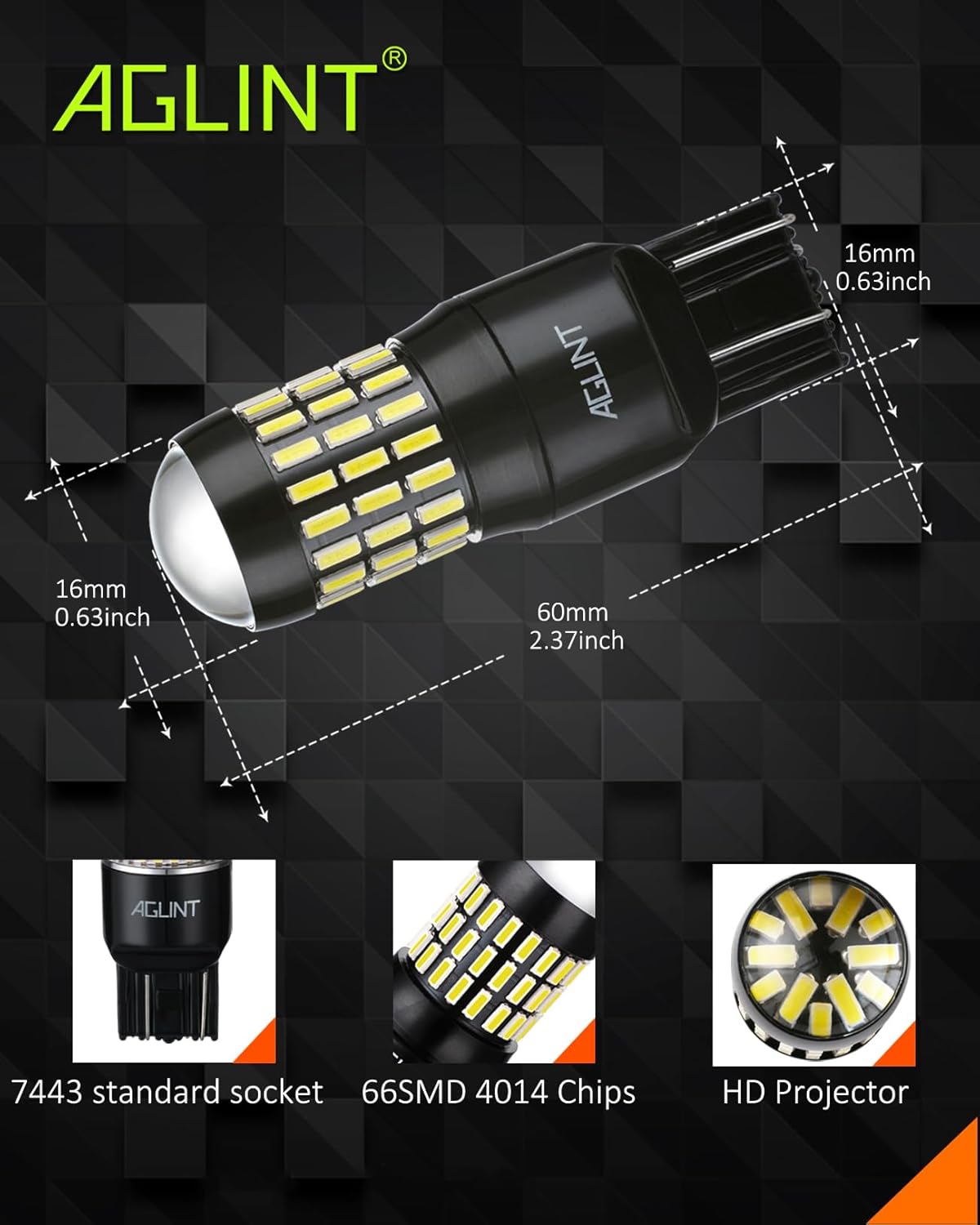 AGLINT T20 LED Bulb 4014 Chipsets 66SMD 1200 Lumens W21W 7443 7440