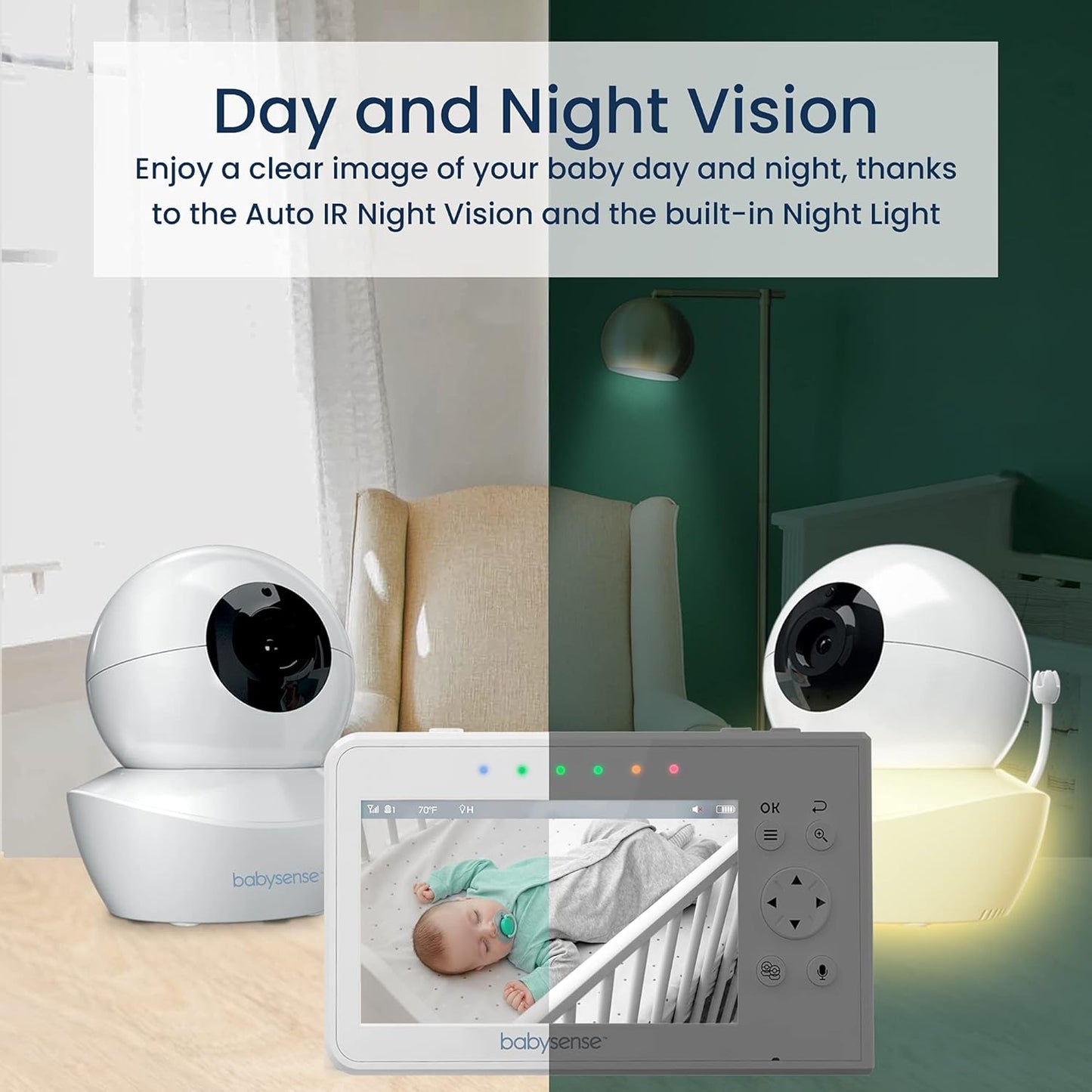 Babysense Upgraded Video Baby Monitor, 4.3" Split Screen with Two Cameras