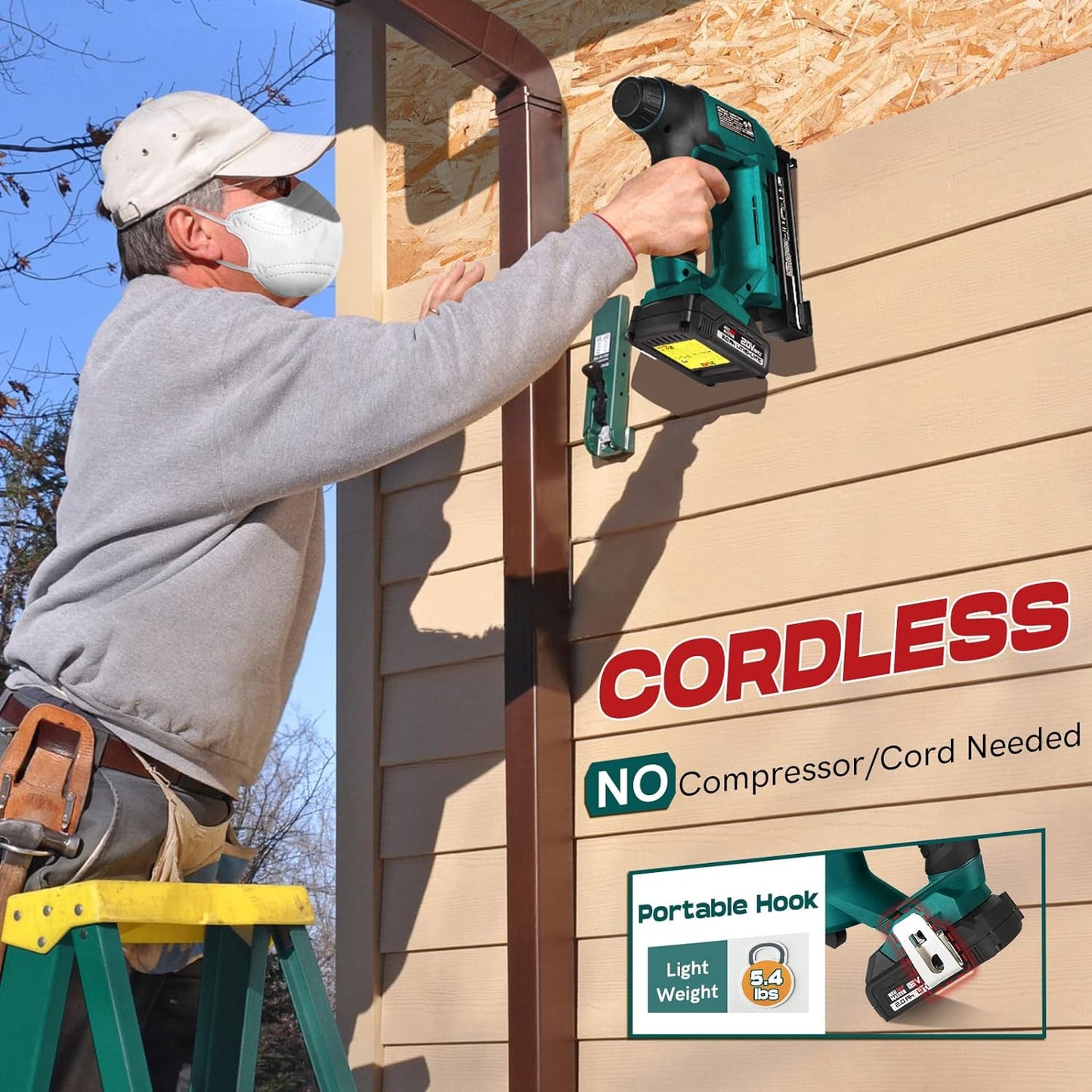 NEU MASTER Cordless Nail Gun Battery Powered, Battery Brad Nailer/Staple Gun