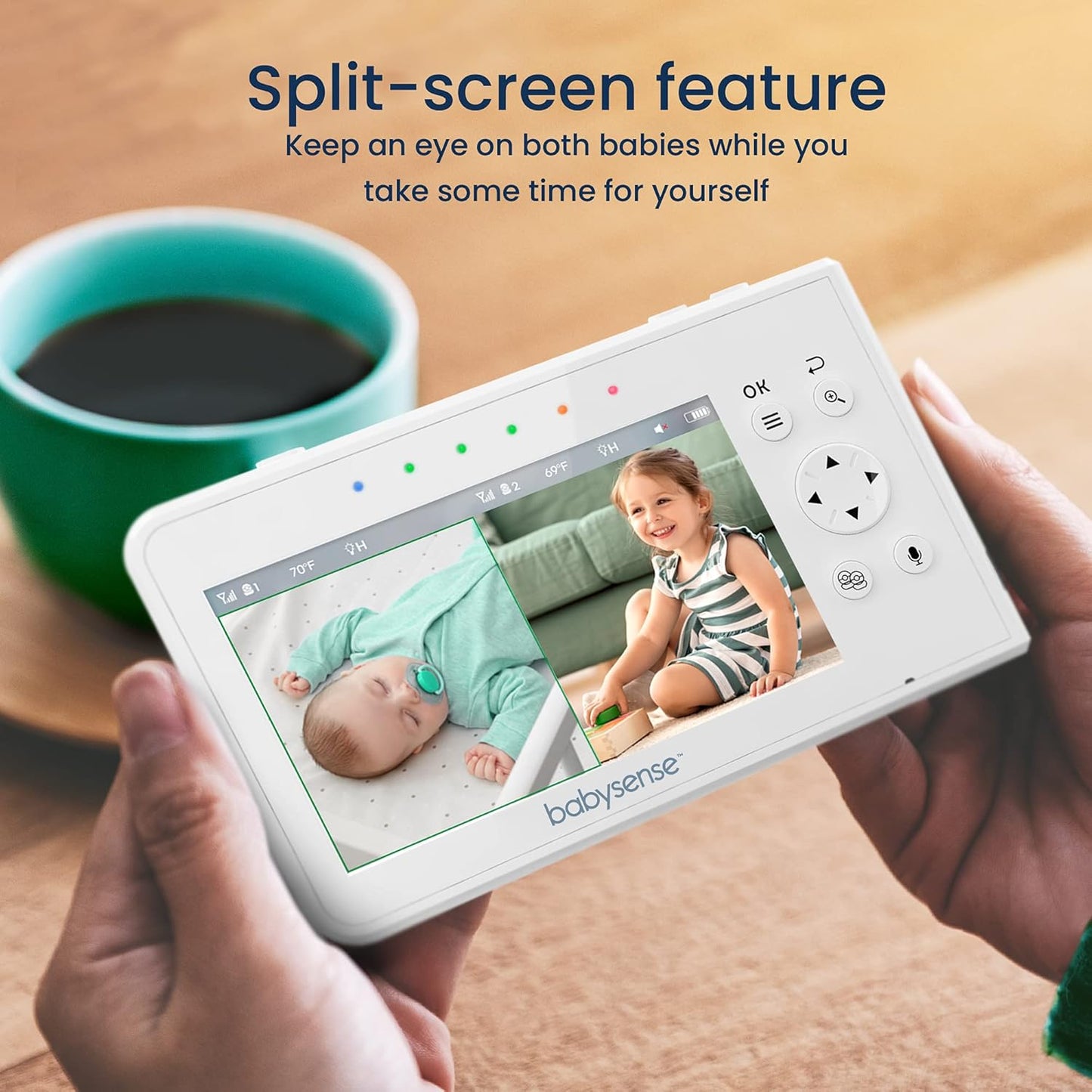 Babysense Upgraded Video Baby Monitor, 4.3" Split Screen with Two Cameras