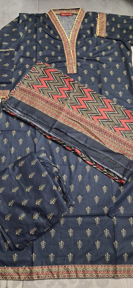 BIN SAEED 3 PIECE LAWN ( STITCHED )
