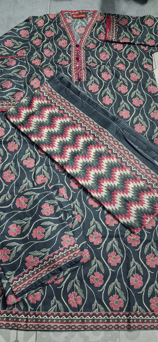 BIN SAEED 3 PIECE LAWN ( STITCHED )