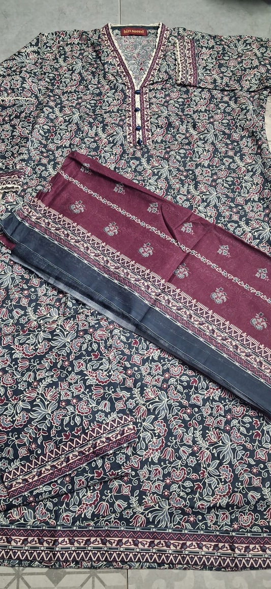 BIN SAEED 3 PIECE LAWN ( STITCHED )