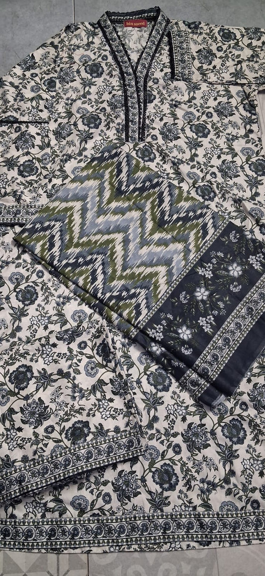 BIN SAEED 3 PIECE LAWN ( STITCHED )
