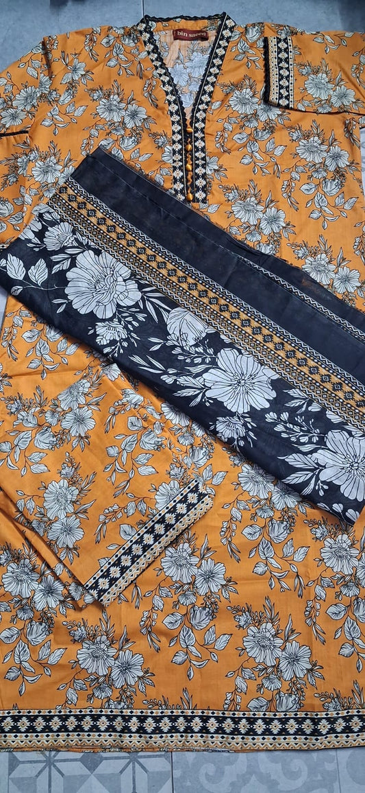 BIN SAEED 3 PIECE LAWN ( STITCHED )