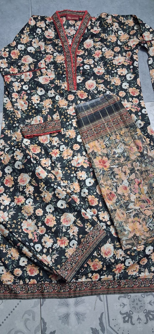 BIN SAEED 3 PIECE LAWN ( STITCHED )