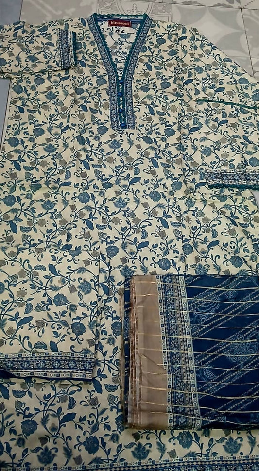BIN SAEED 3 PIECE LAWN ( STITCHED )
