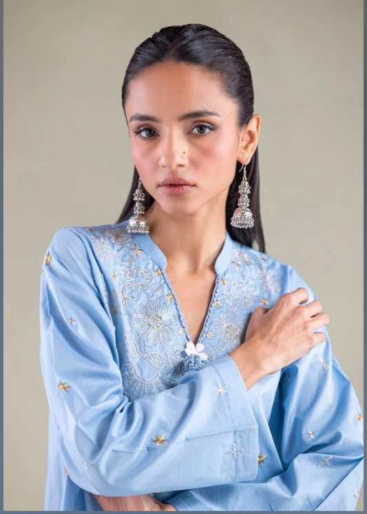 KHAADI Water V-cut Embroidered Kurta (STITCHED)