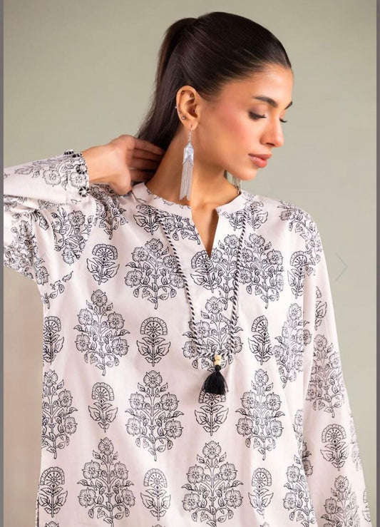 KHAADI Floral V-Neck Kurta (STITCHED)