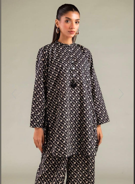 KHAADI Geometric Band Collar Kurta (STITCHED)