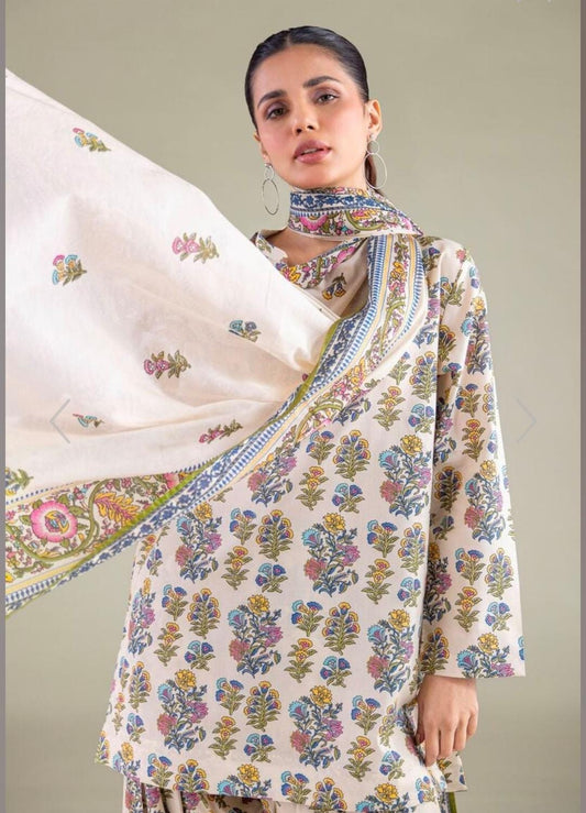 KHAADI Floral V-Neck Kurta (STITCHED)