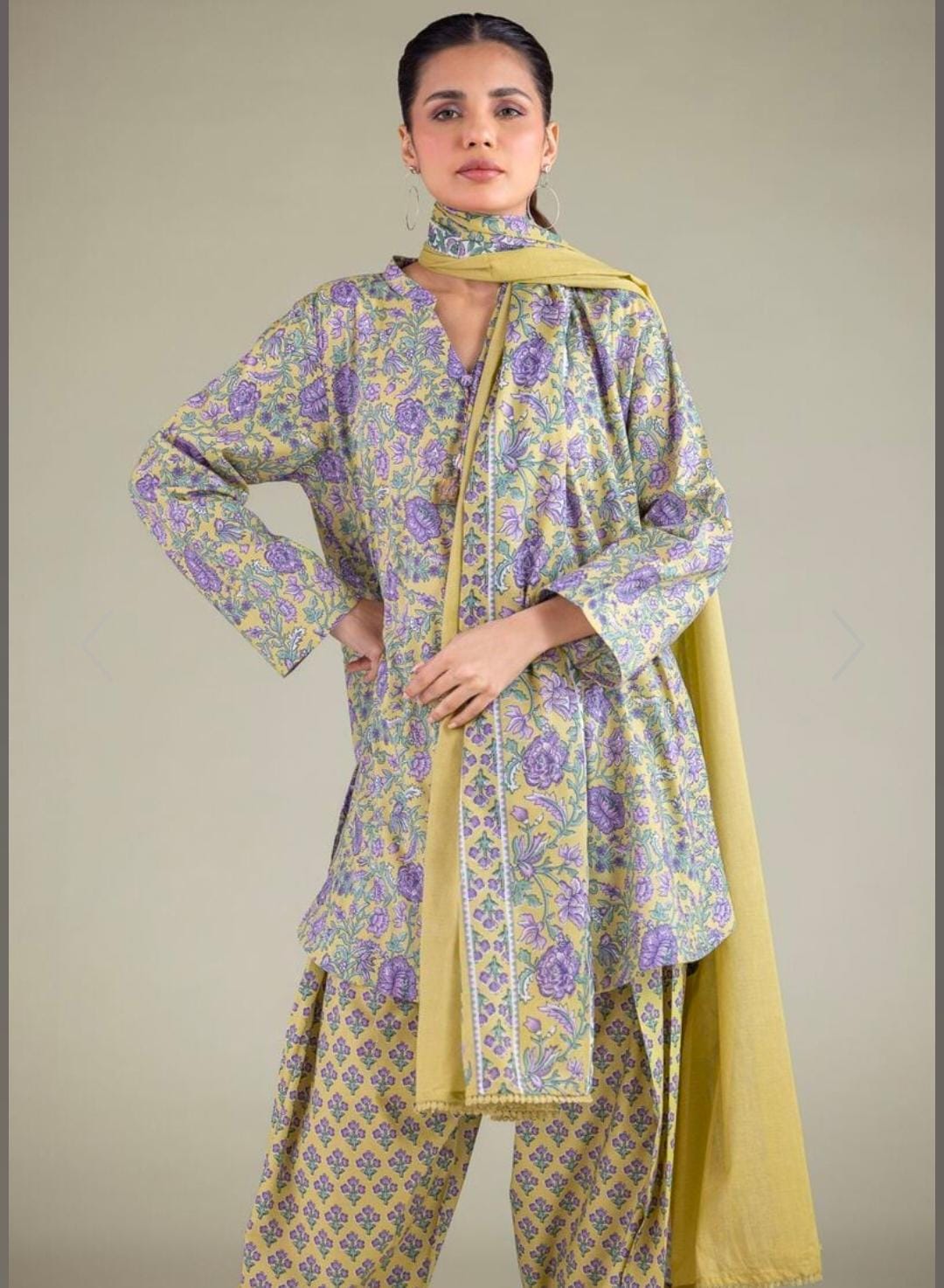 KHAADI Floral Band-Collar Kurta (STITCHED)