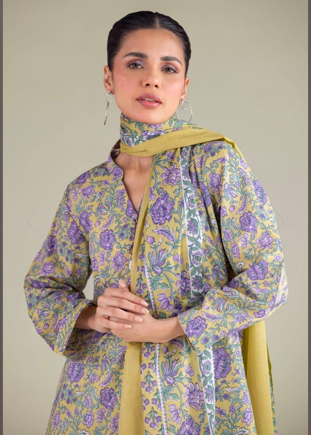 KHAADI Floral Band-Collar Kurta (STITCHED)