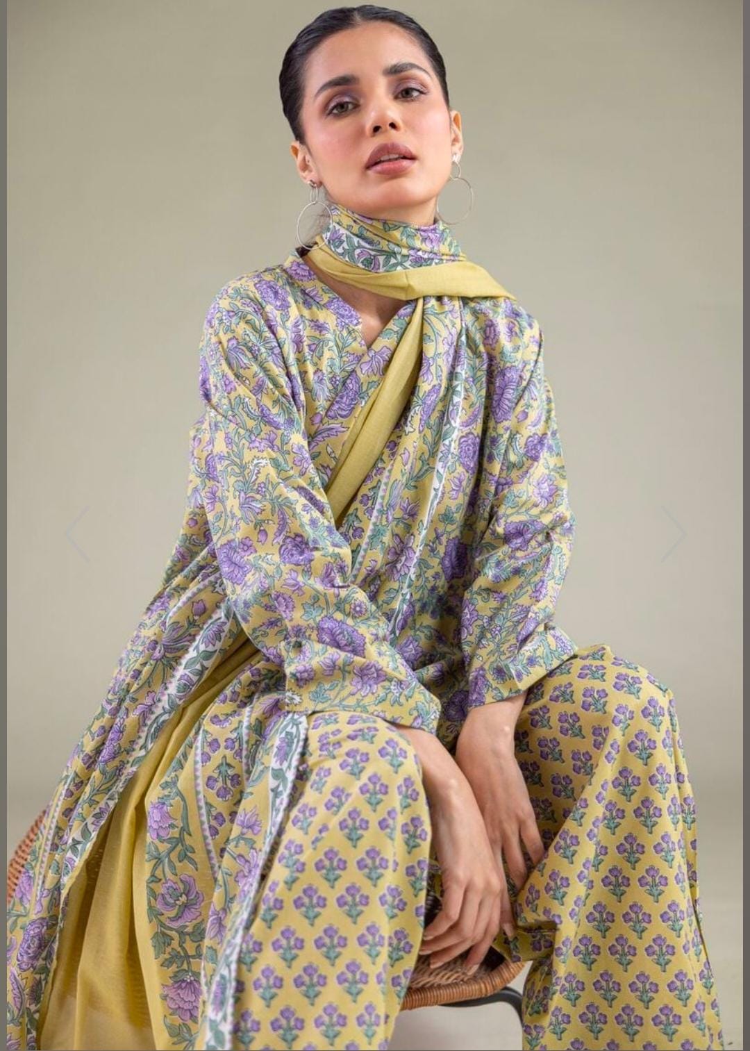 KHAADI Floral Band-Collar Kurta (STITCHED)