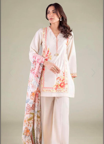 KHAADI Floral V-Neck Embroidered Kurta (STITCHED)