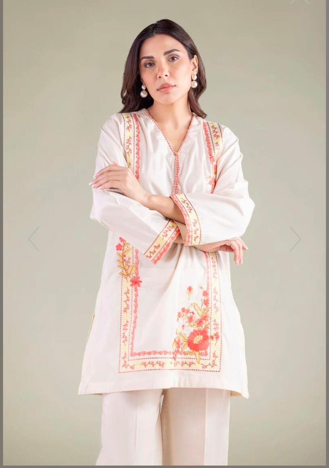 KHAADI Floral V-Neck Embroidered Kurta (STITCHED)