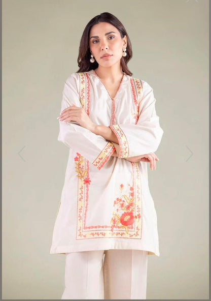 KHAADI Floral V-Neck Embroidered Kurta (STITCHED)
