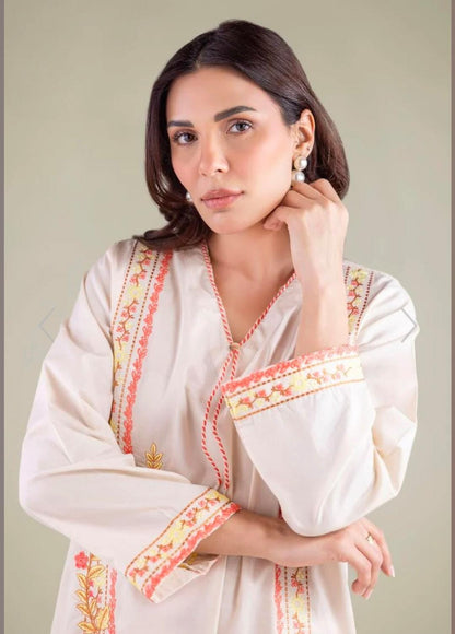 KHAADI Floral V-Neck Embroidered Kurta (STITCHED)