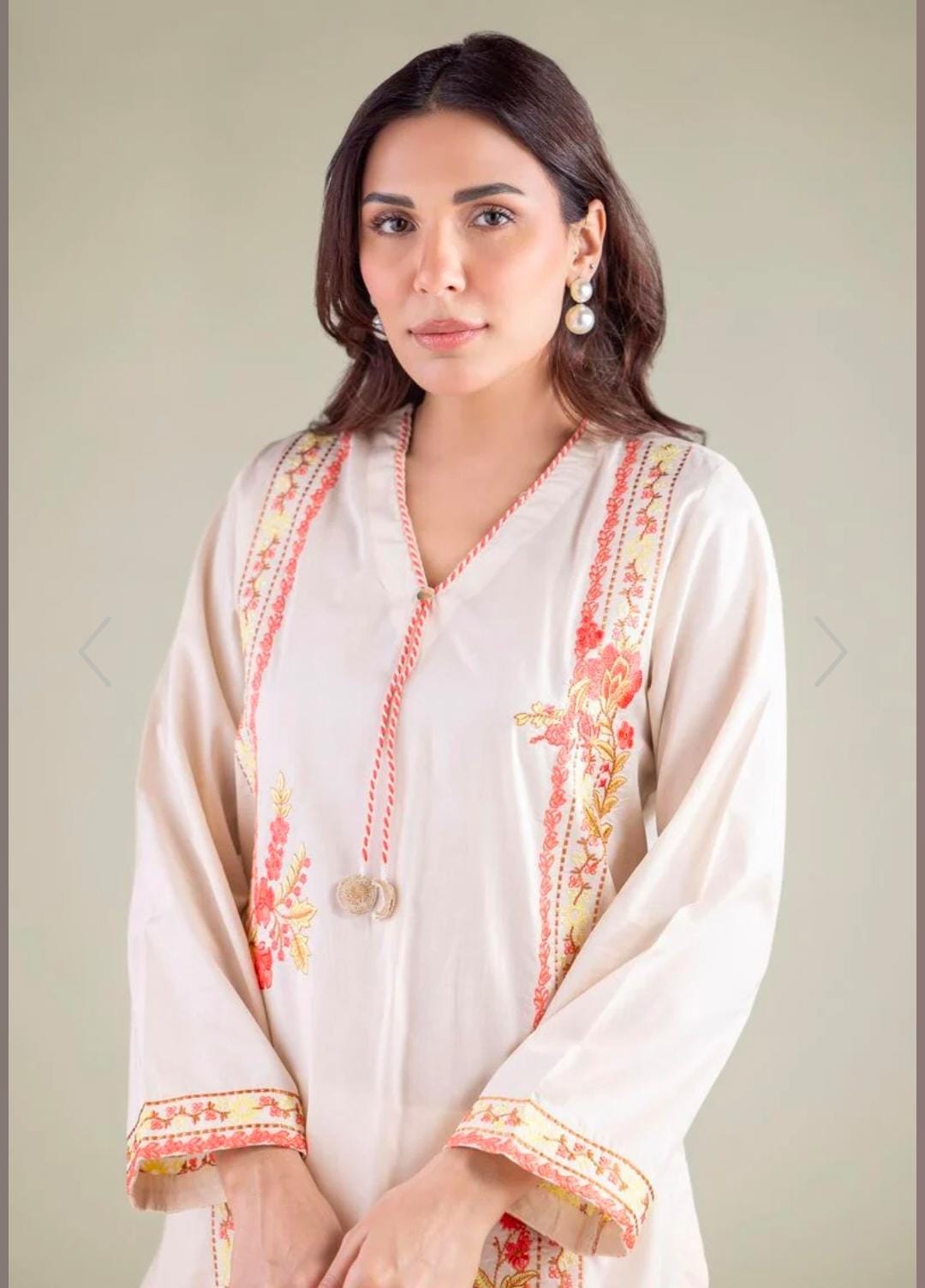 KHAADI Floral V-Neck Embroidered Kurta (STITCHED)