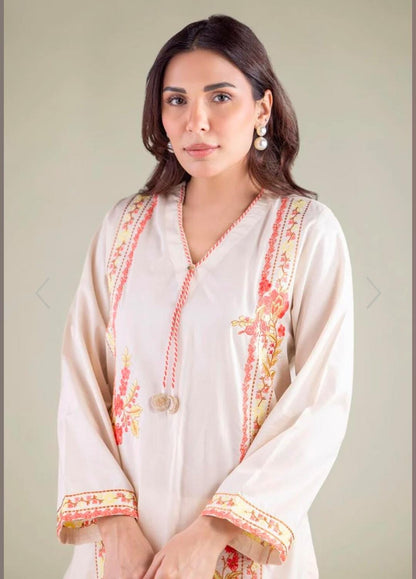 KHAADI Floral V-Neck Embroidered Kurta (STITCHED)