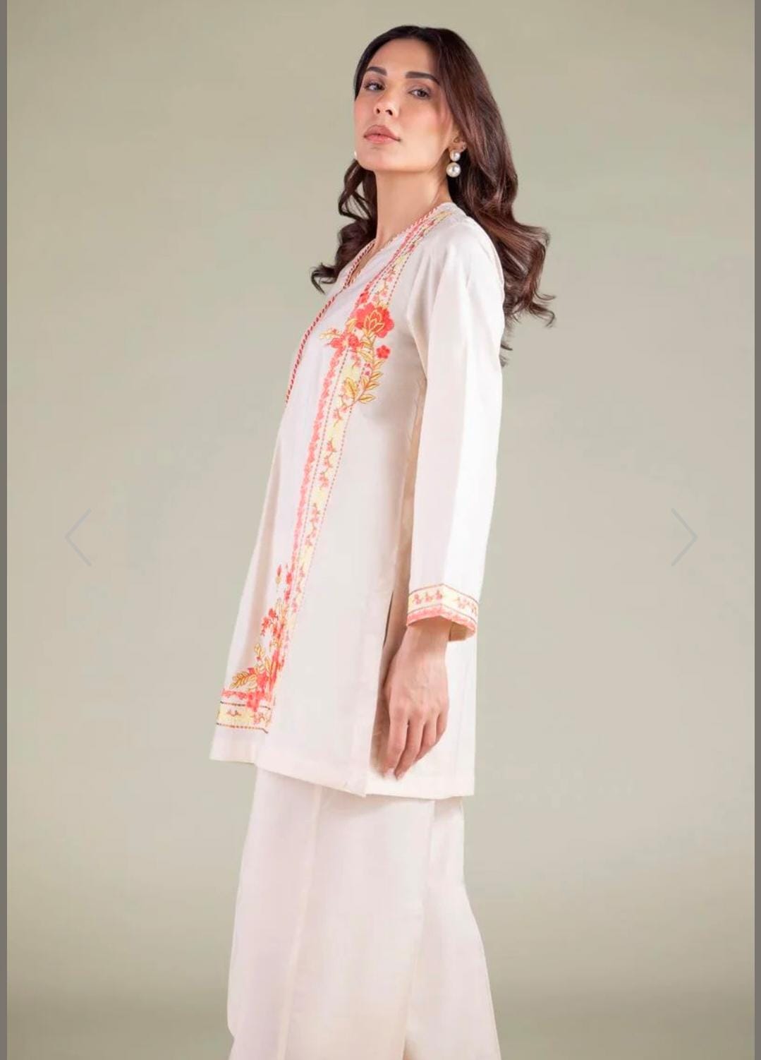 KHAADI Floral V-Neck Embroidered Kurta (STITCHED)