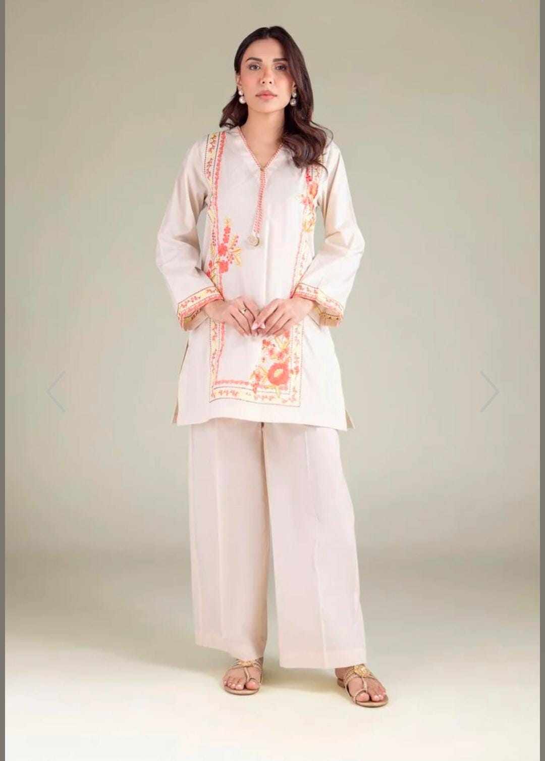 KHAADI Floral V-Neck Embroidered Kurta (STITCHED)