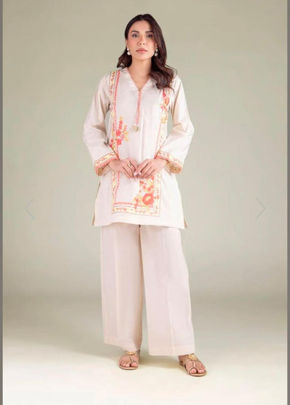 KHAADI Floral V-Neck Embroidered Kurta (STITCHED)