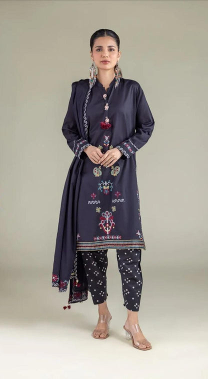 KHAADI Navy Pom-Pom Kurta (STITCHED)