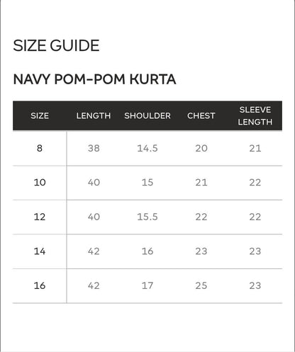 KHAADI Navy Pom-Pom Kurta (STITCHED)